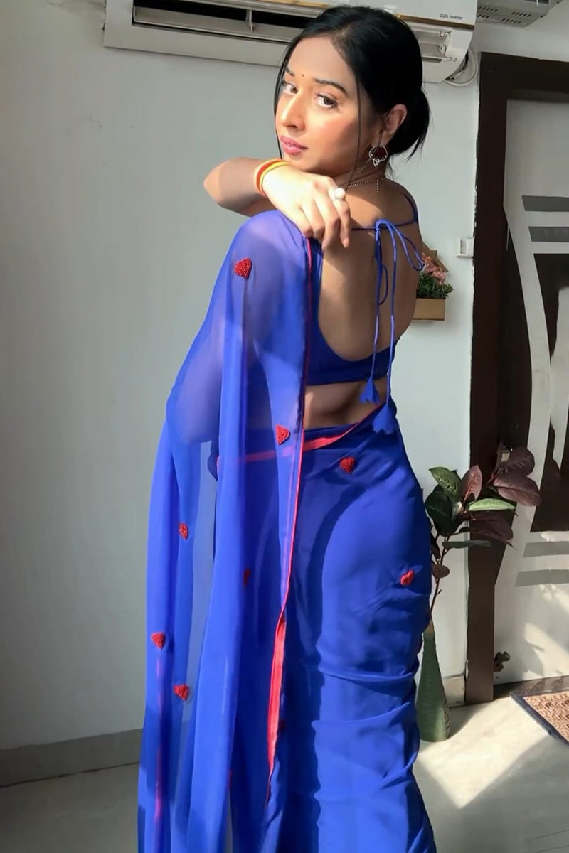Grandiose 1-Minute Ready To Wear Blue Georgette Saree