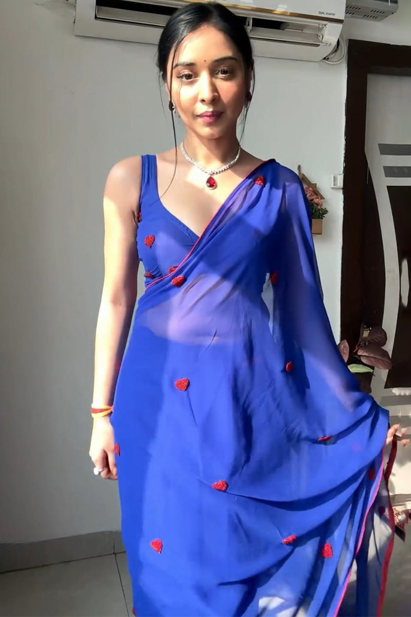Grandiose 1-Minute Ready To Wear Blue Georgette Saree