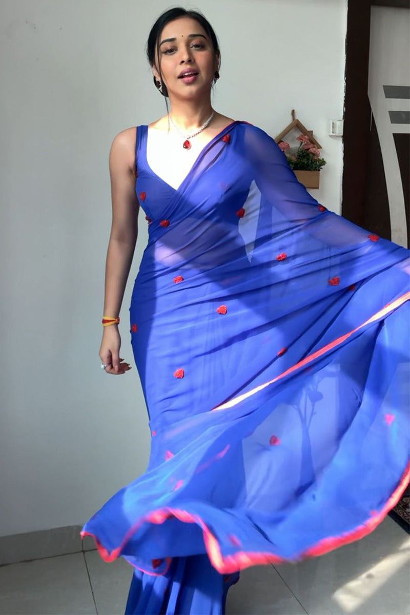 Grandiose 1-Minute Ready To Wear Blue Georgette Saree