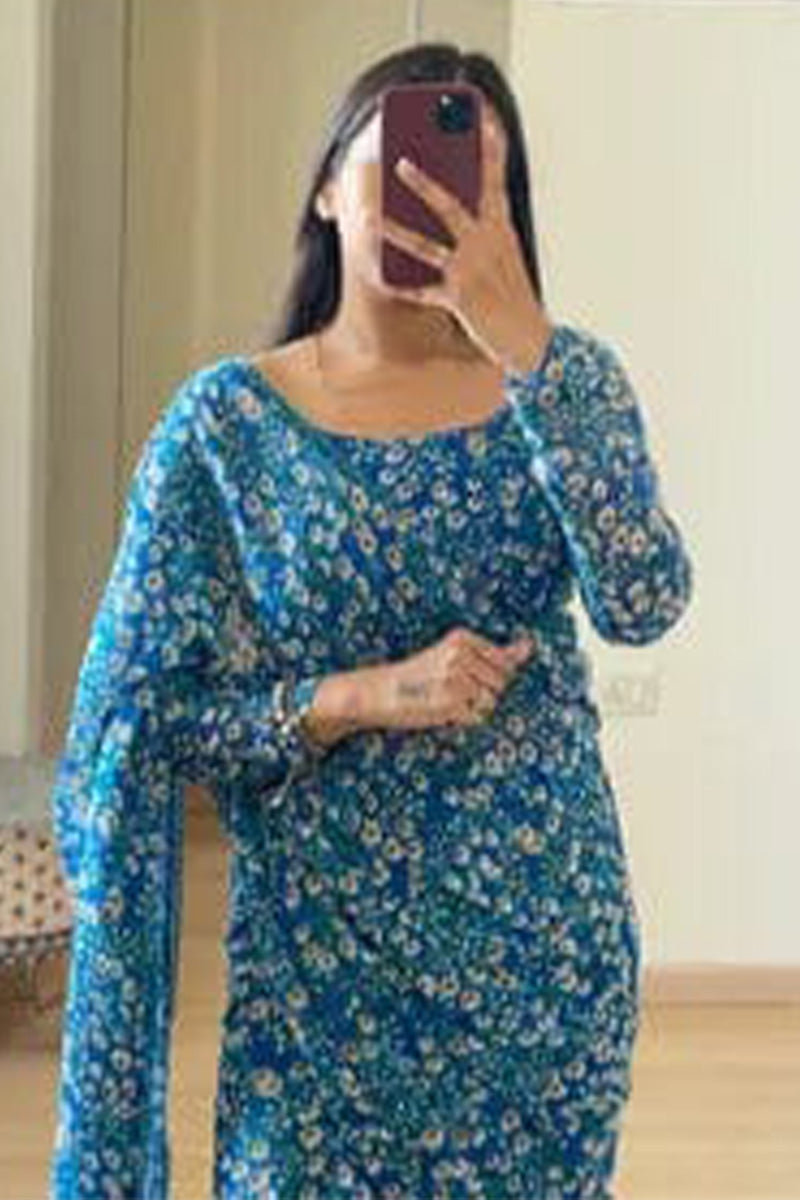Alluring 1-Minute Ready To Wear Blue Georgette Saree