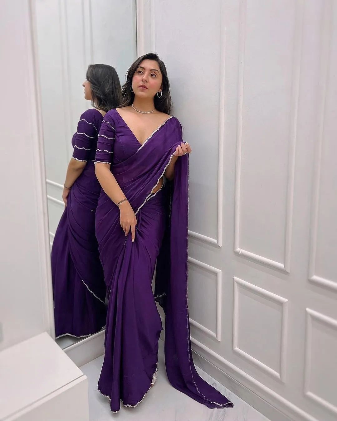 Comely 1-Minute Ready To Wear Purple Georgette Saree