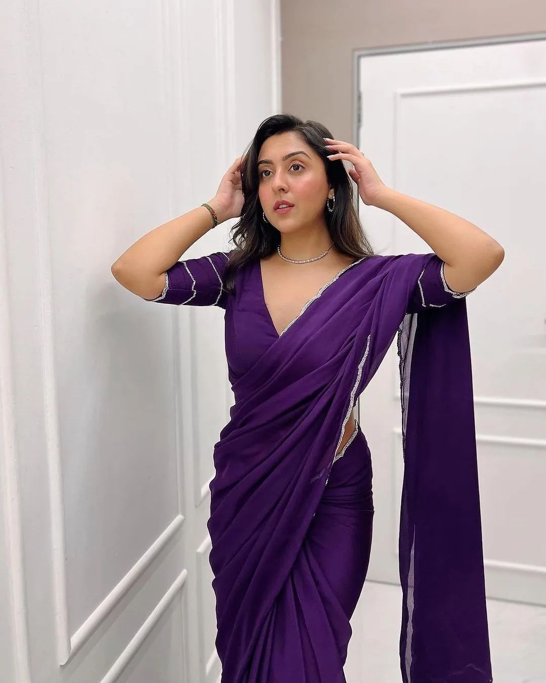 Comely 1-Minute Ready To Wear Purple Georgette Saree