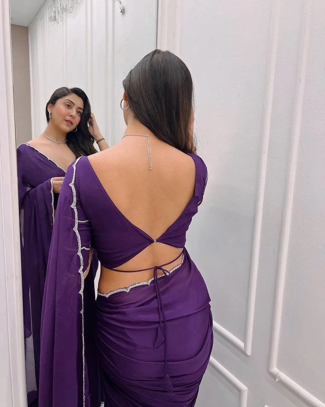 Comely 1-Minute Ready To Wear Purple Georgette Saree