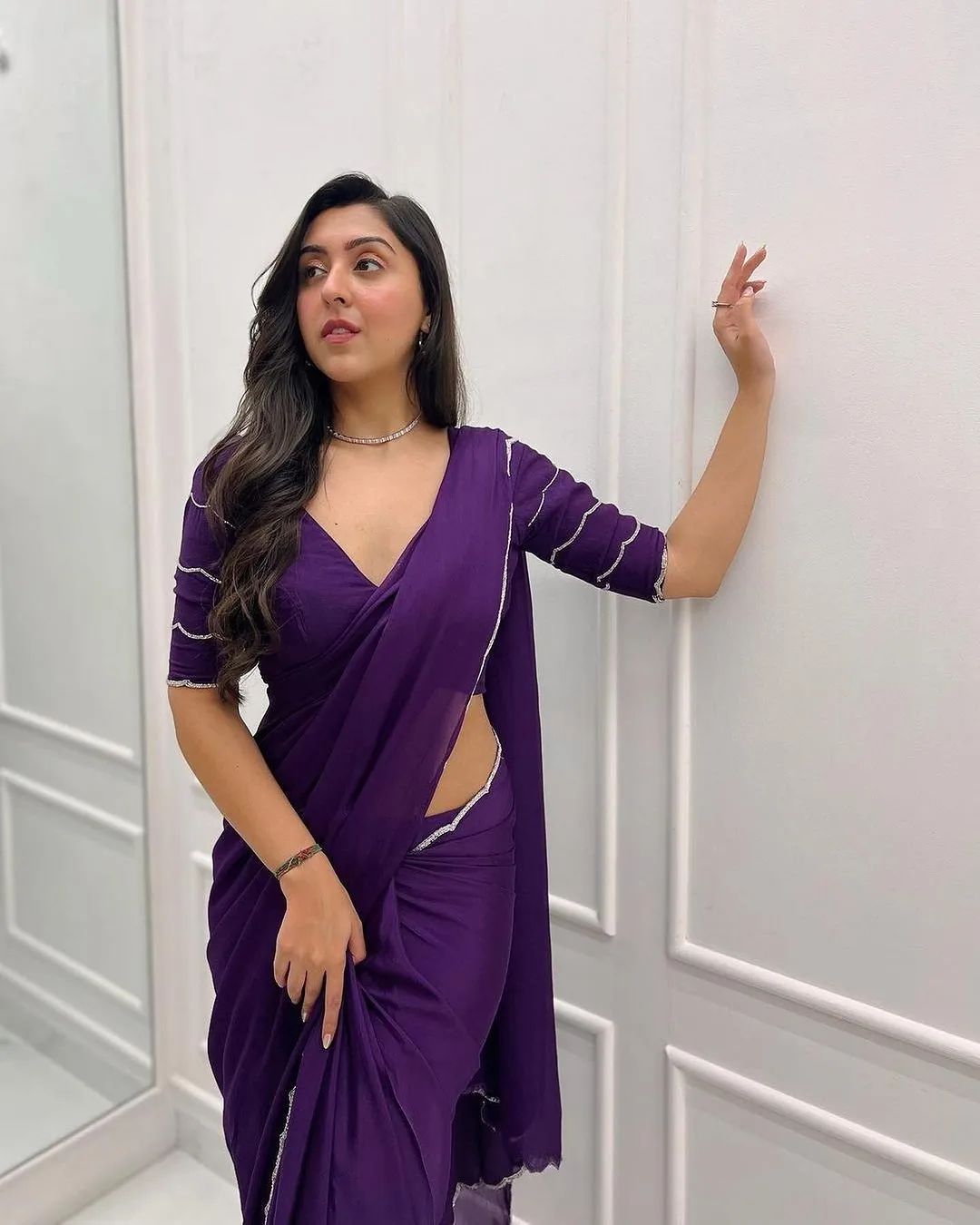 Comely 1-Minute Ready To Wear Purple Georgette Saree