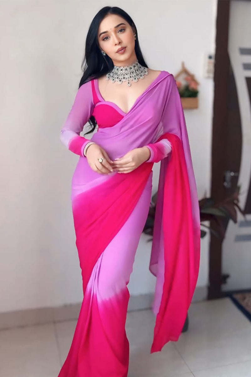 Redolent 1-Minute Ready To Wear Lavender and Pink Georgette Saree
