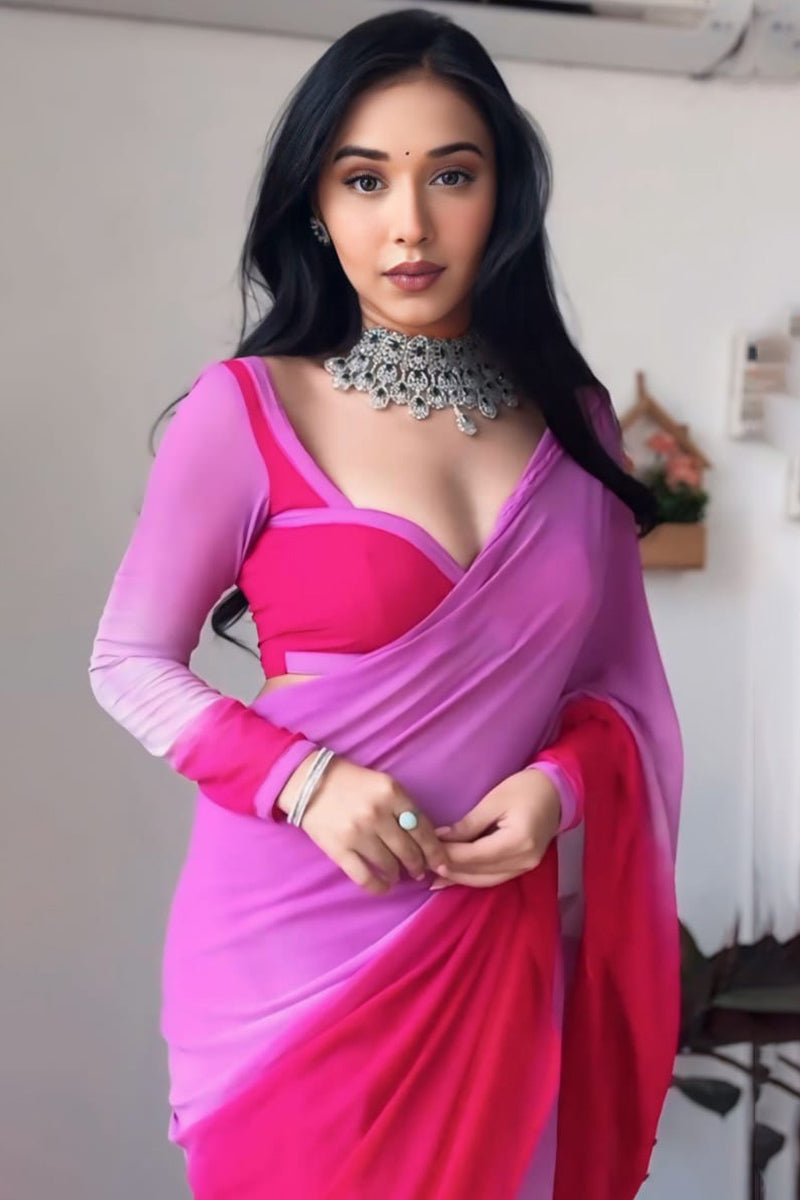 Redolent 1-Minute Ready To Wear Lavender and Pink Georgette Saree