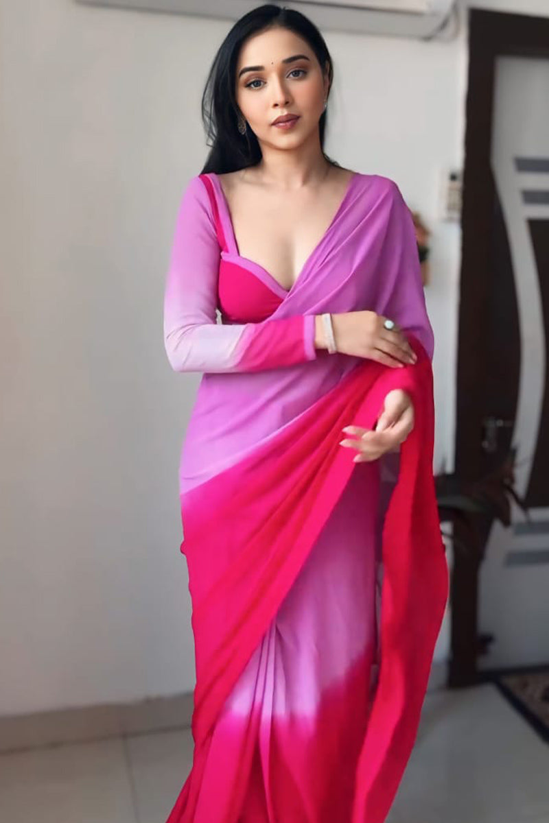 Redolent 1-Minute Ready To Wear Lavender and Pink Georgette Saree