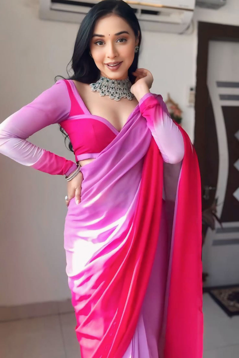 Redolent 1-Minute Ready To Wear Lavender and Pink Georgette Saree