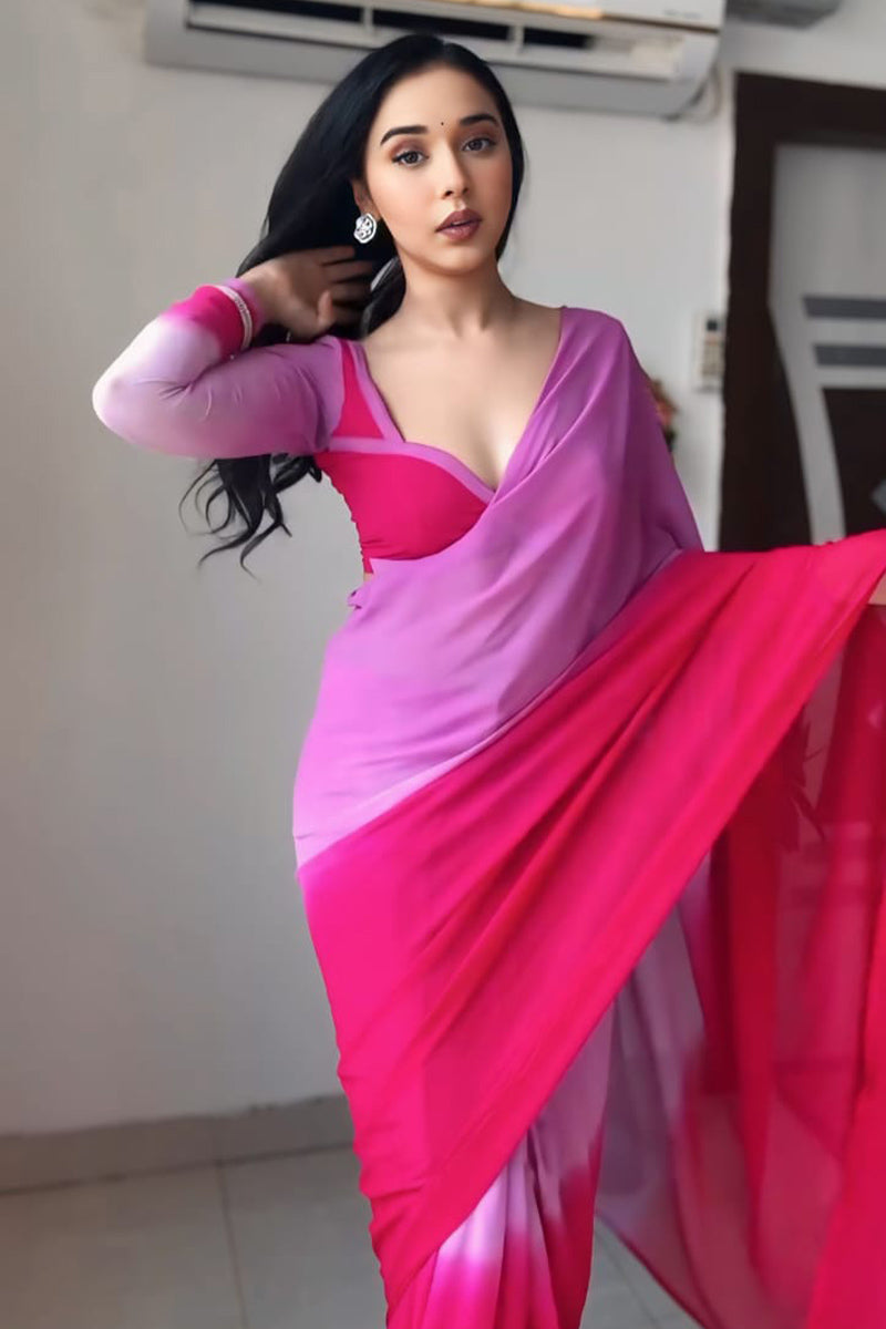 Redolent 1-Minute Ready To Wear Lavender and Pink Georgette Saree