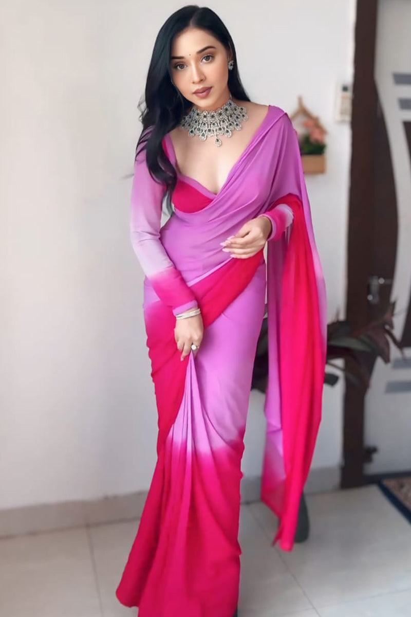 Redolent 1-Minute Ready To Wear Lavender and Pink Georgette Saree