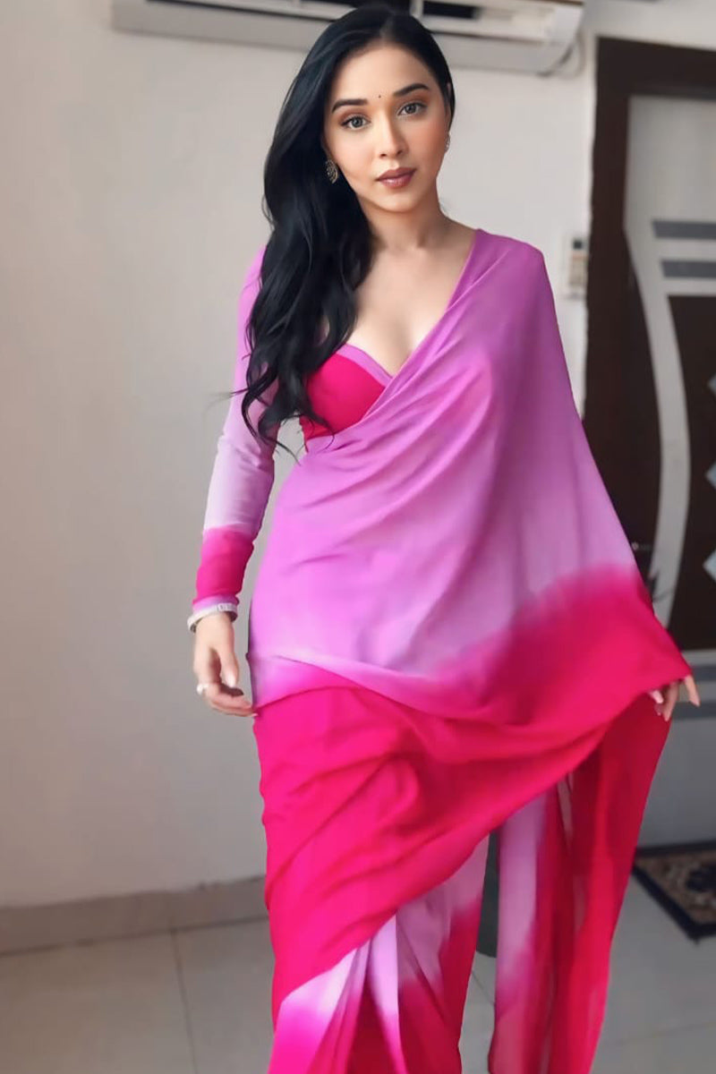 Redolent 1-Minute Ready To Wear Lavender and Pink Georgette Saree