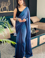 Supernal 1-Minute Ready To Wear Blue Chiffon Silk Saree