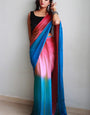 Enamoring 1-Minute Ready To Wear Pink and Firozi Chiffon Silk Saree