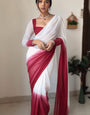 Efflorescence 1-Minute Ready To Wear Dark Pink and White Georgette Saree