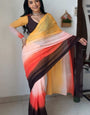Refreshing 1-Minute Ready To Wear Yellow and Brown Georgette Saree