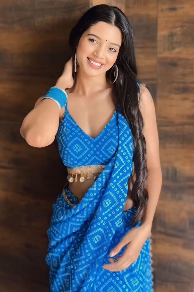 Magnetic 1-Minute Ready To Wear Blue Georgette Saree