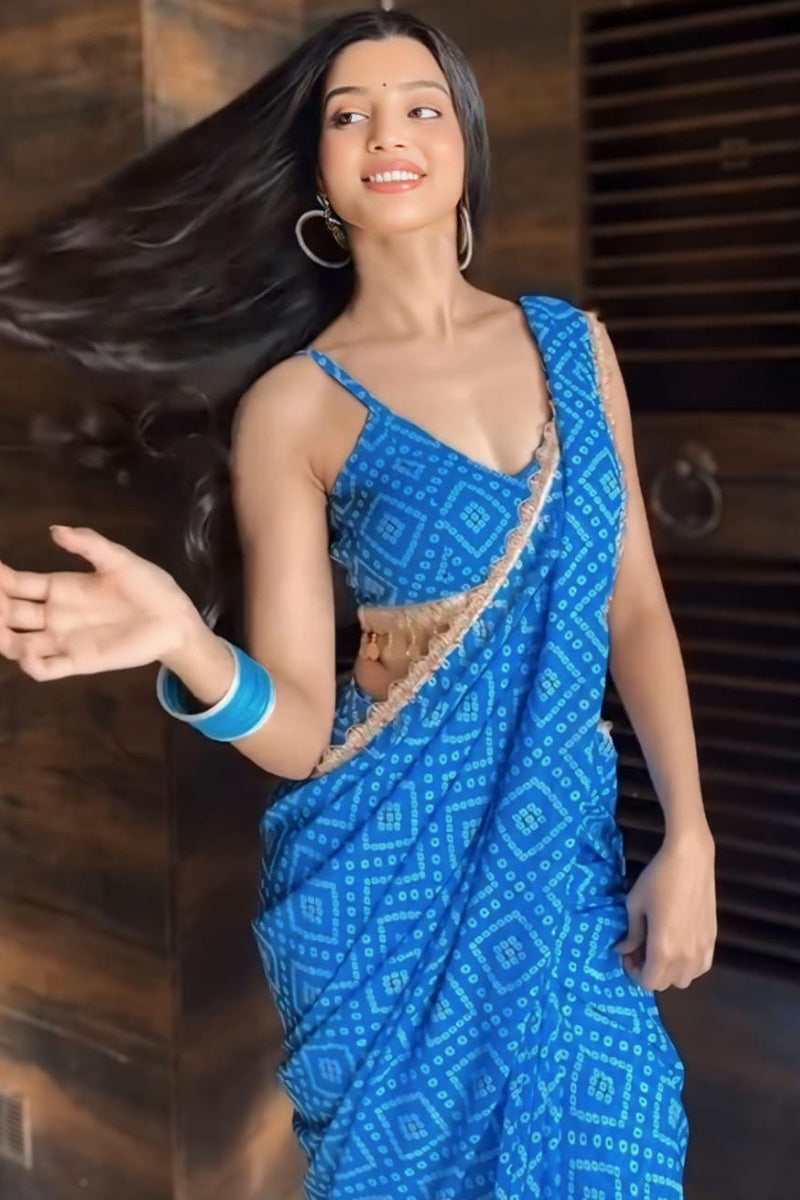 Magnetic 1-Minute Ready To Wear Blue Georgette Saree