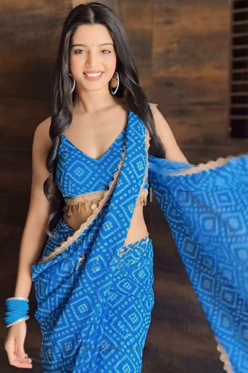 Magnetic 1-Minute Ready To Wear Blue Georgette Saree