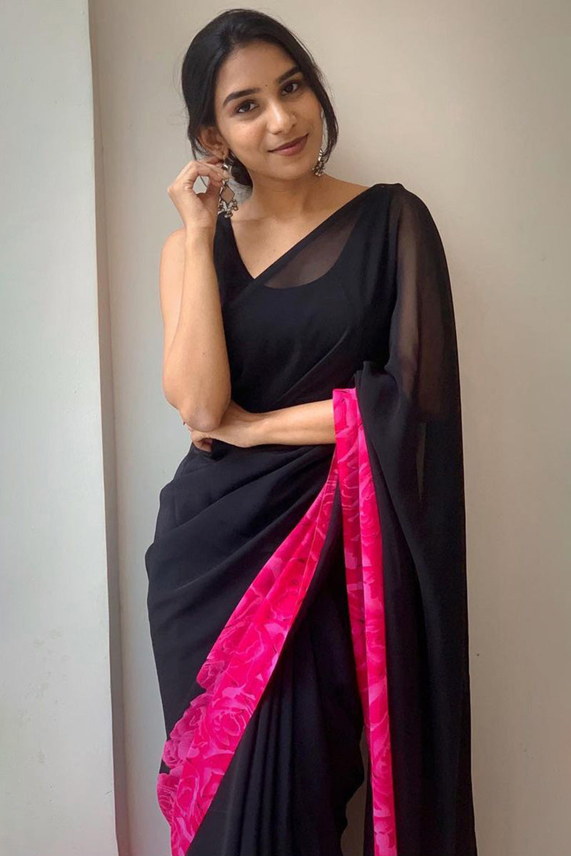 Cynosure 1-Minute Ready To Wear Black Georgette Saree
