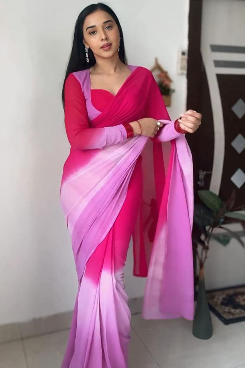 Incomparable 1-Minute Ready To Wear Pink and Lavender Georgette Saree