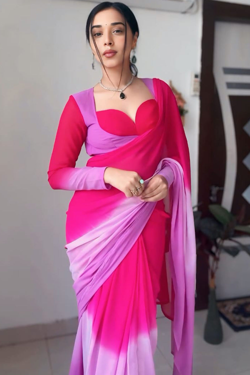 Incomparable 1-Minute Ready To Wear Pink and Lavender Georgette Saree