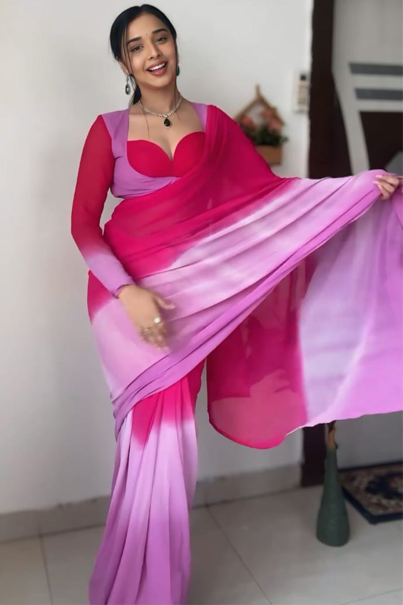 Incomparable 1-Minute Ready To Wear Pink and Lavender Georgette Saree