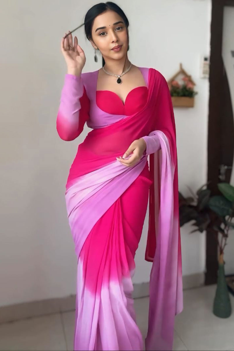 Incomparable 1-Minute Ready To Wear Pink and Lavender Georgette Saree