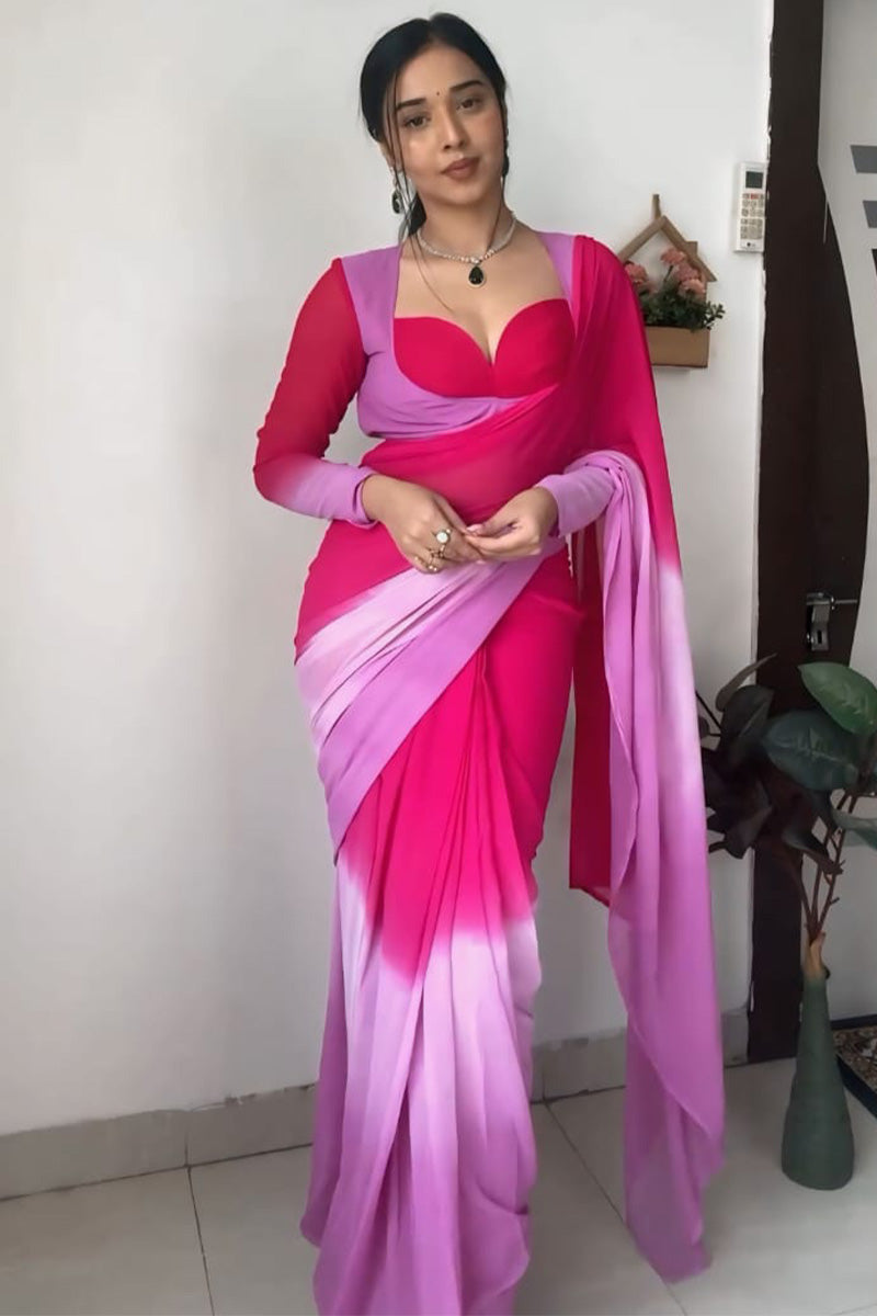 Incomparable 1-Minute Ready To Wear Pink and Lavender Georgette Saree