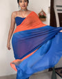 Elaborate 1-Minute Ready To Wear Orange and Blue Georgette Saree