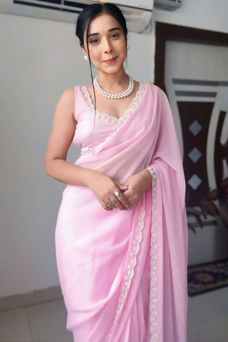 Capricious 1-Minute Ready To Wear Pink Georgette Saree