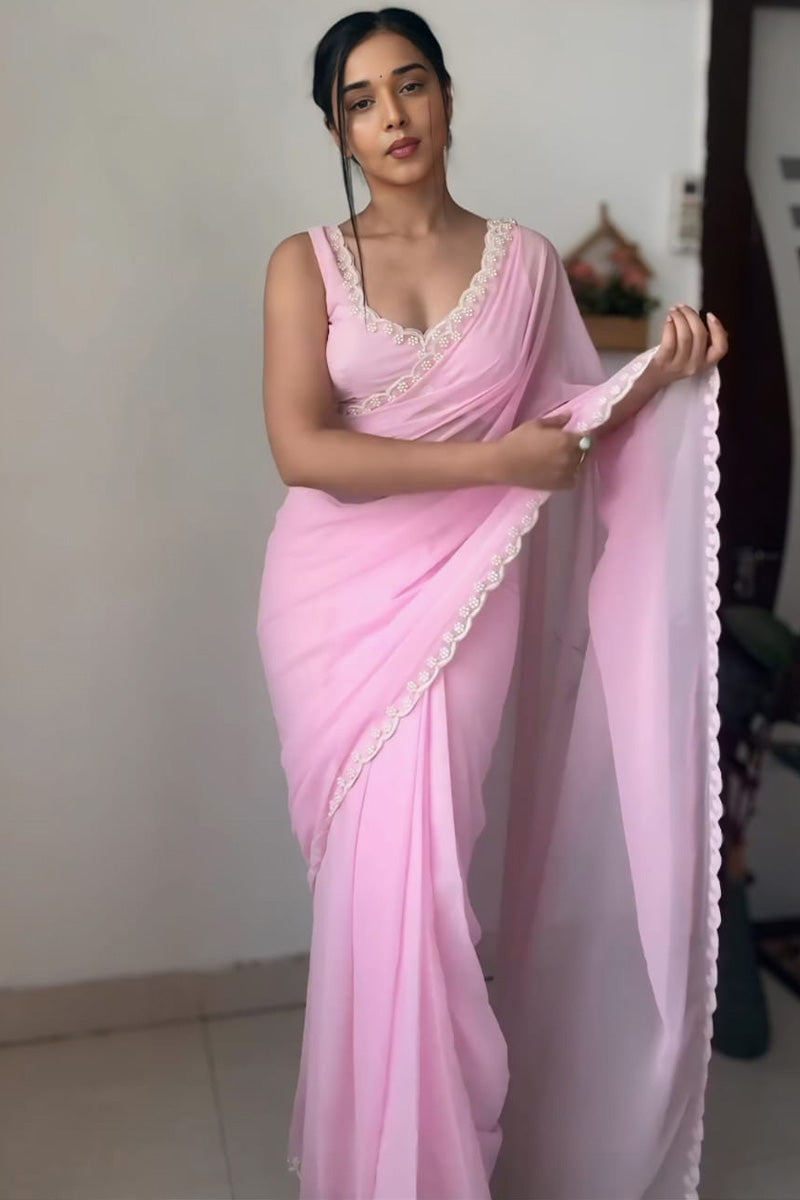 Capricious 1-Minute Ready To Wear Pink Georgette Saree