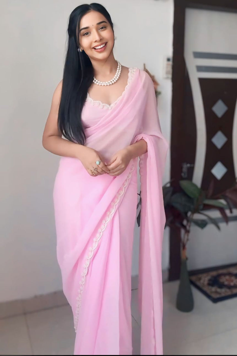 Capricious 1-Minute Ready To Wear Pink Georgette Saree