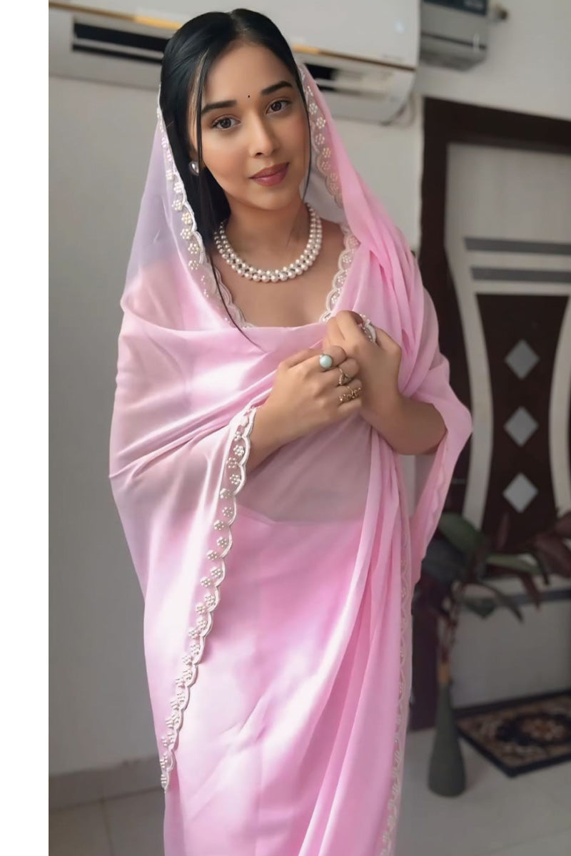 Capricious 1-Minute Ready To Wear Pink Georgette Saree