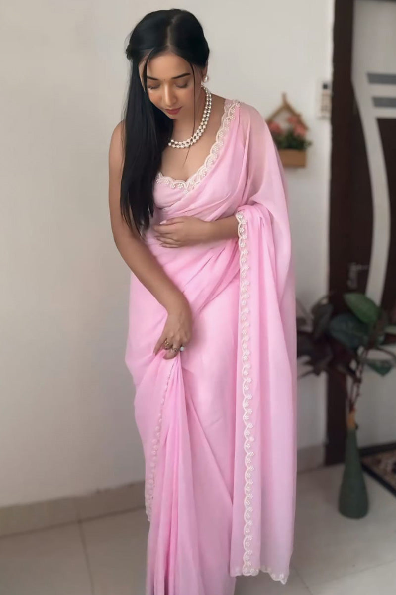 Capricious 1-Minute Ready To Wear Pink Georgette Saree