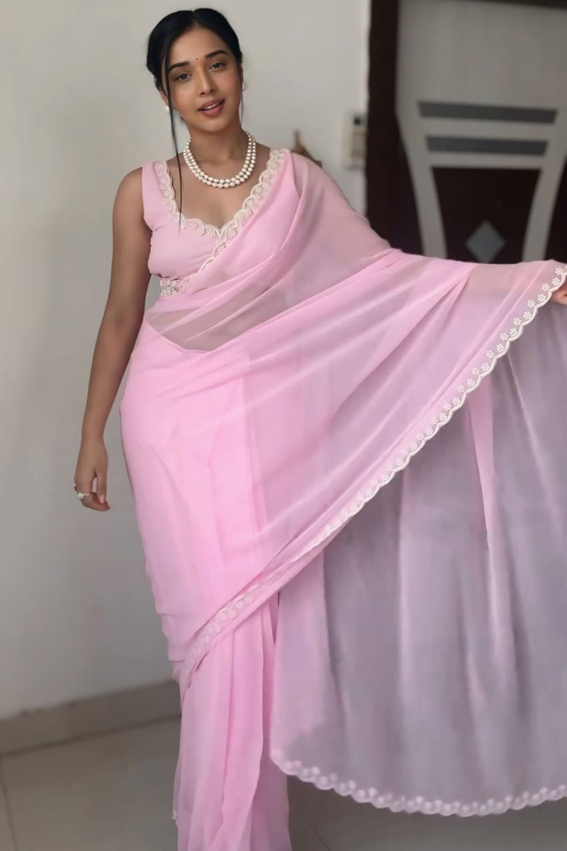 Capricious 1-Minute Ready To Wear Pink Georgette Saree