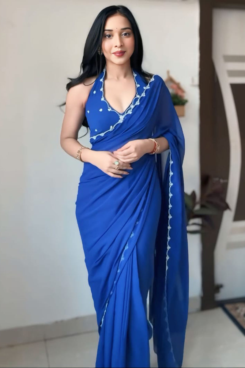Allure 1-Minute Ready To Wear Royal Blue Georgette Saree