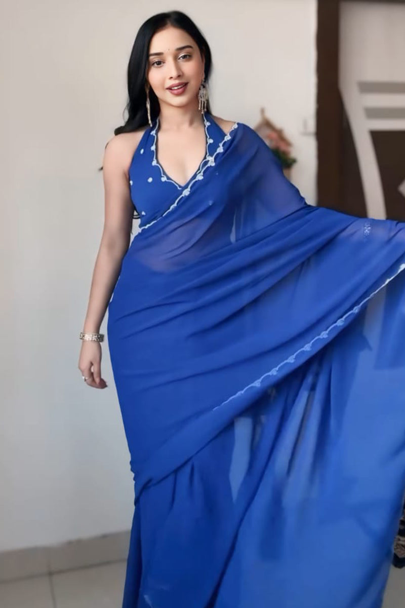 Allure 1-Minute Ready To Wear Royal Blue Georgette Saree