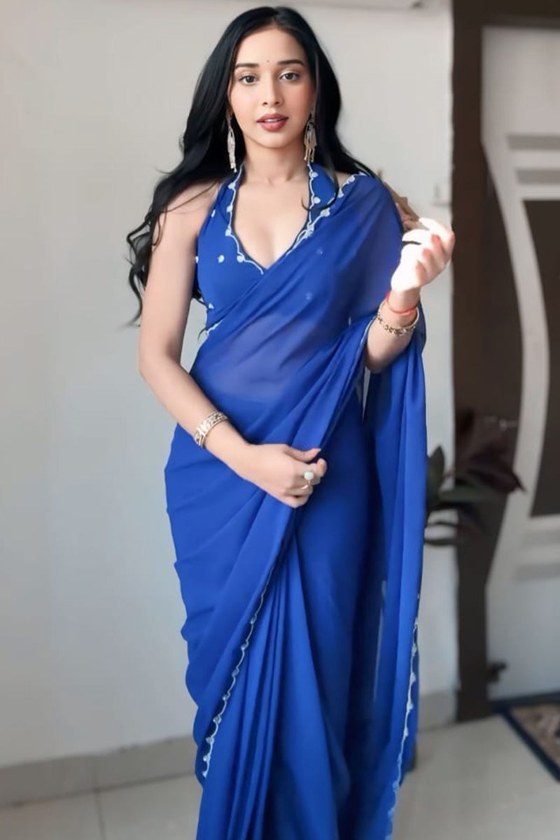Allure 1-Minute Ready To Wear Royal Blue Georgette Saree