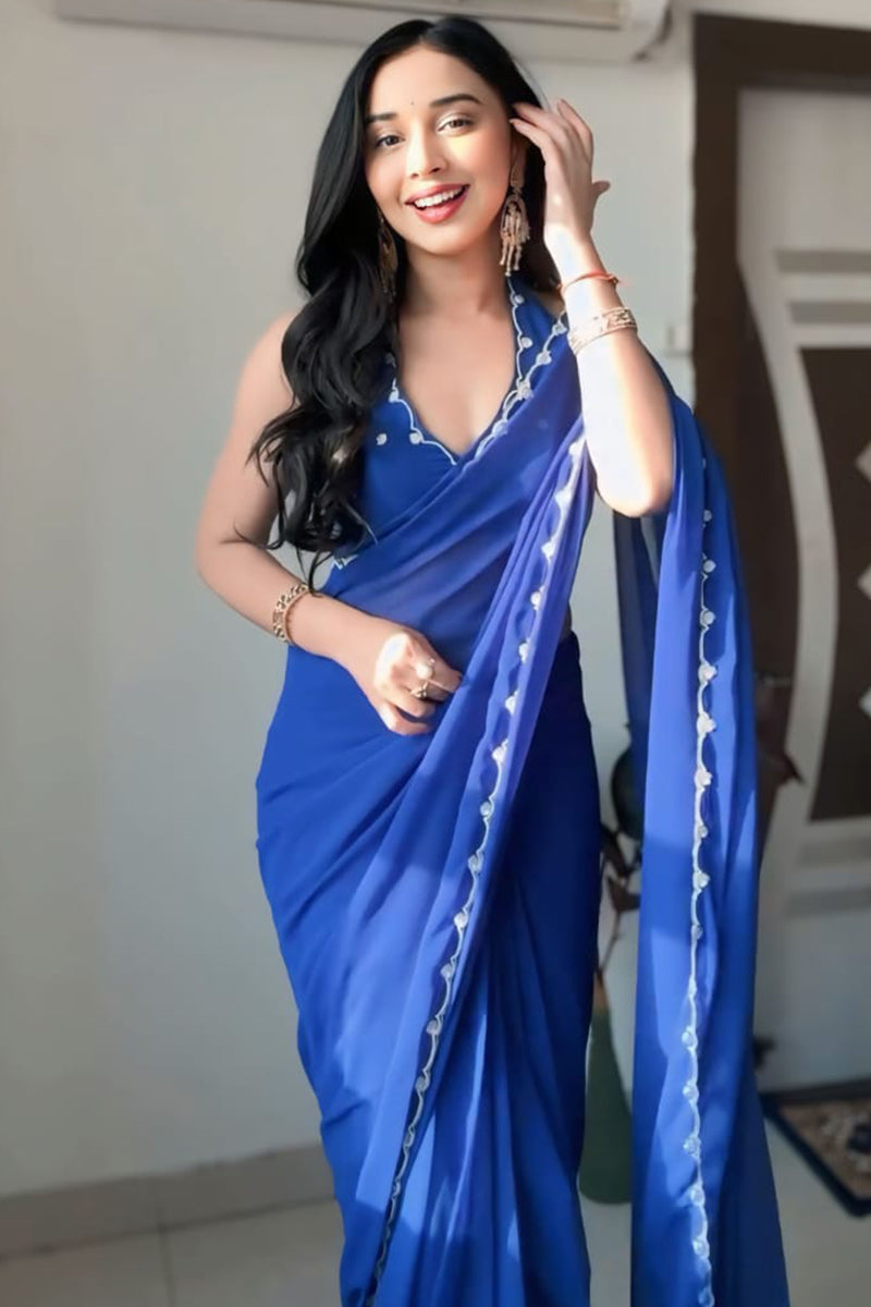 Allure 1-Minute Ready To Wear Royal Blue Georgette Saree
