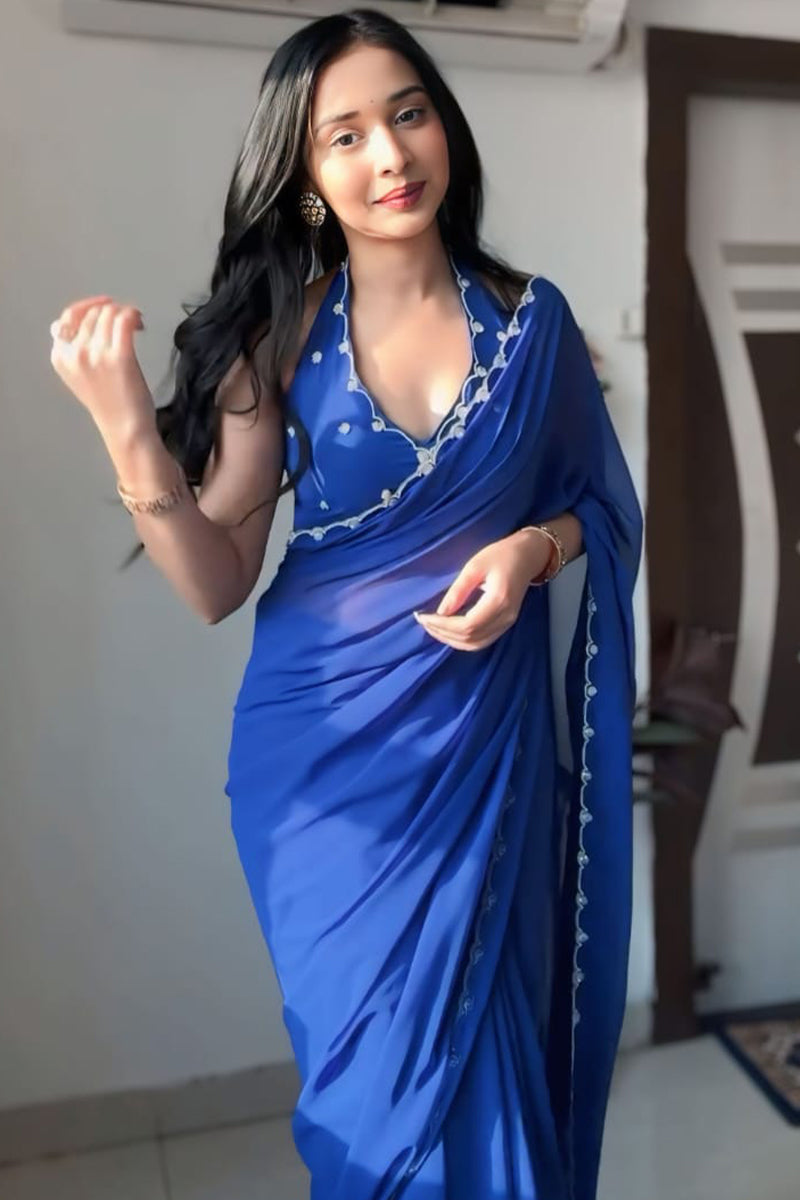 Allure 1-Minute Ready To Wear Royal Blue Georgette Saree