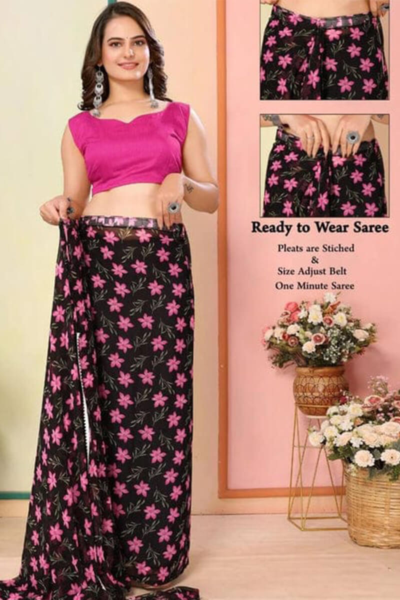 Imaginative 1-Minute Ready To Wear Black Georgette Saree