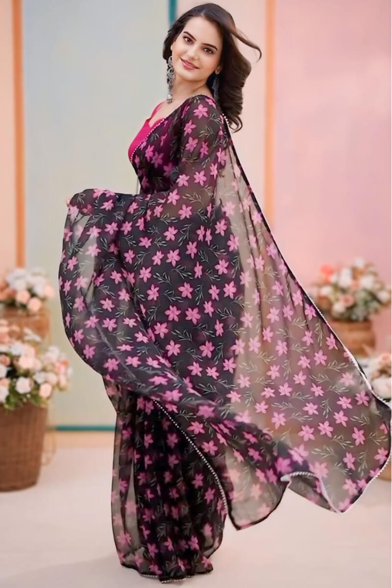 Imaginative 1-Minute Ready To Wear Black Georgette Saree