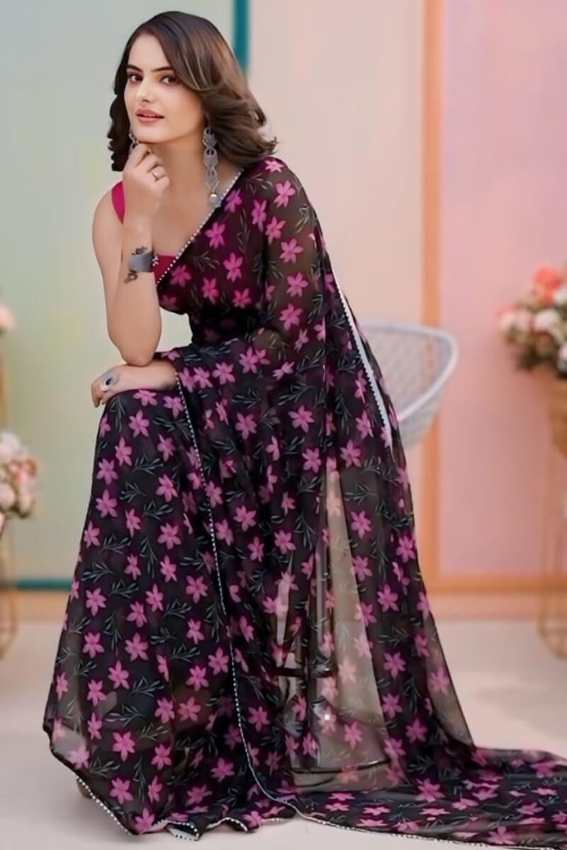 Imaginative 1-Minute Ready To Wear Black Georgette Saree
