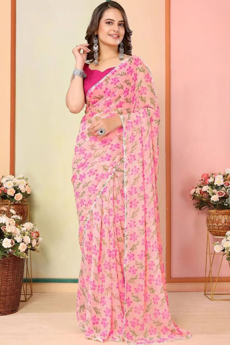 Sizzling 1-Minute Ready To Wear Pink Georgette Saree