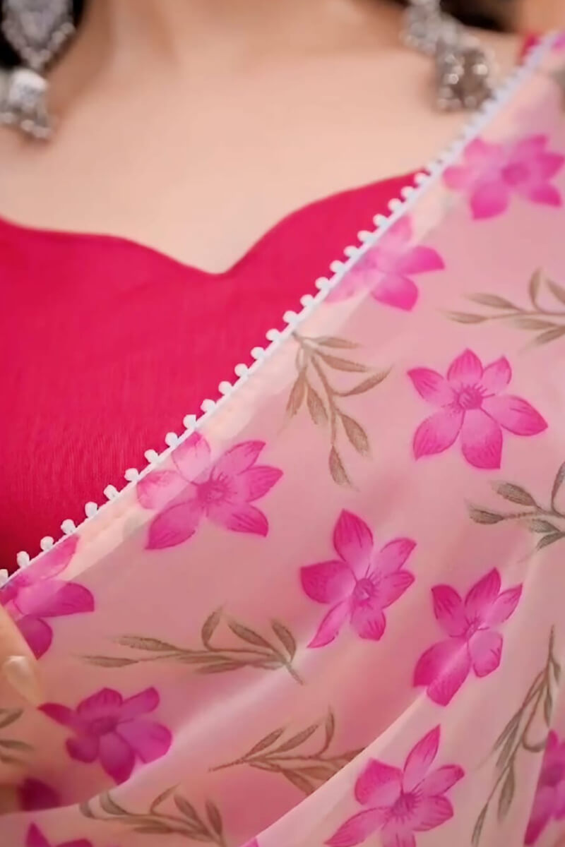 Sizzling 1-Minute Ready To Wear Pink Georgette Saree