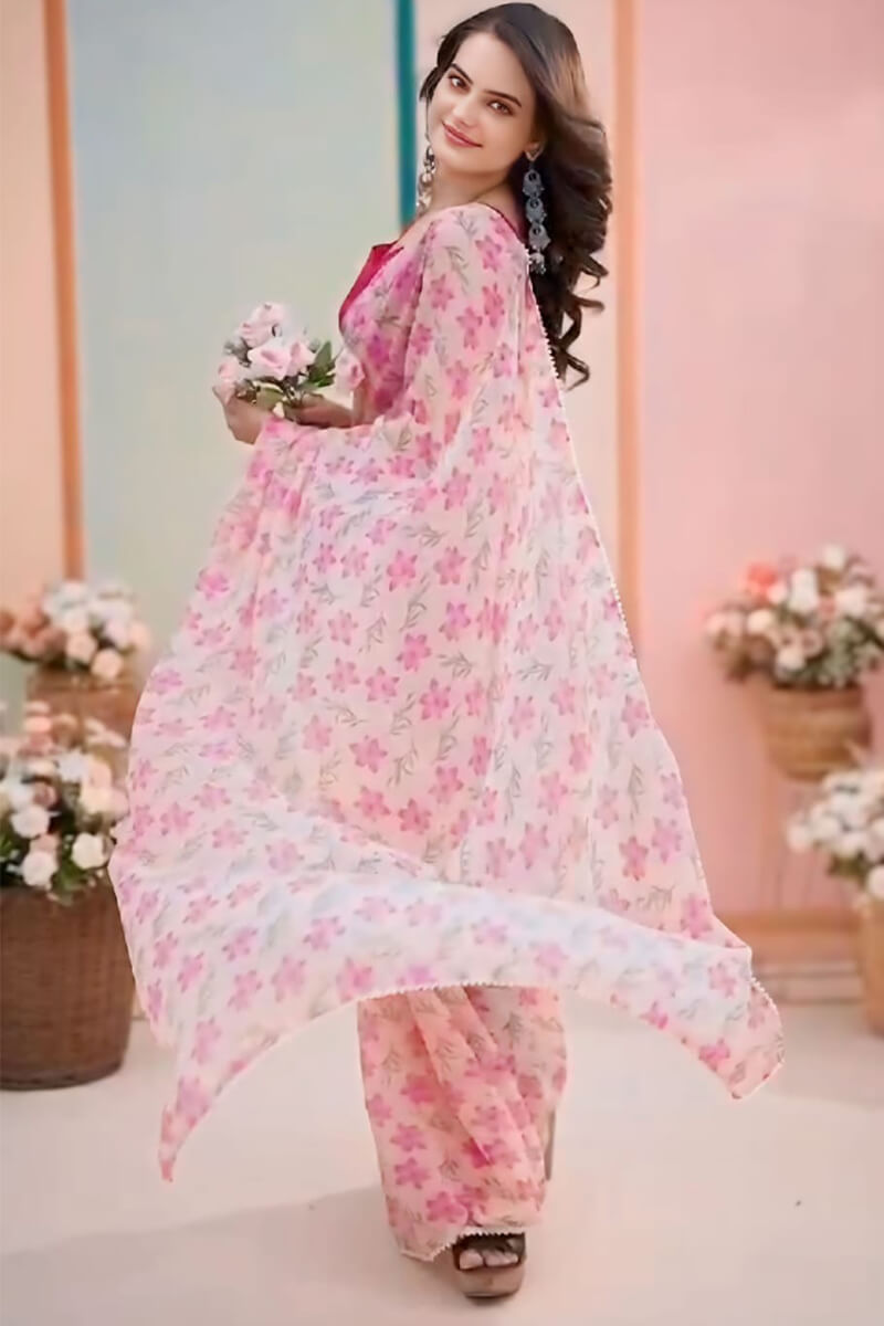 Sizzling 1-Minute Ready To Wear Pink Georgette Saree