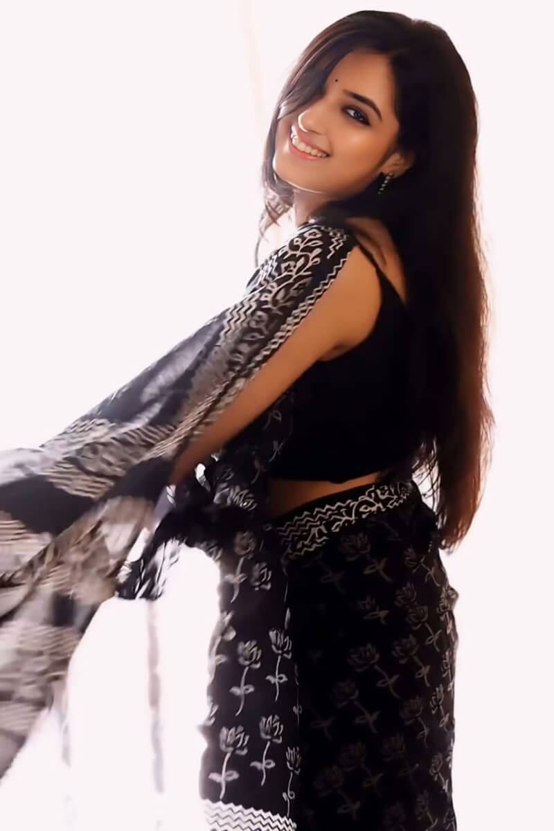 Evanescent 1-Minute Ready To Wear Black Cotton Saree