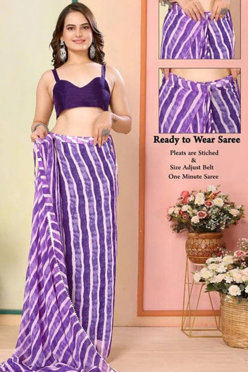 Ornate 1-Minute Ready To Wear Purple Georgette Saree