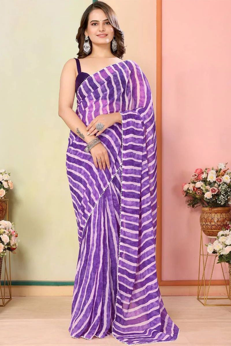 Ornate 1-Minute Ready To Wear Purple Georgette Saree
