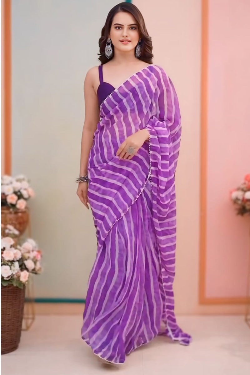 Ornate 1-Minute Ready To Wear Purple Georgette Saree